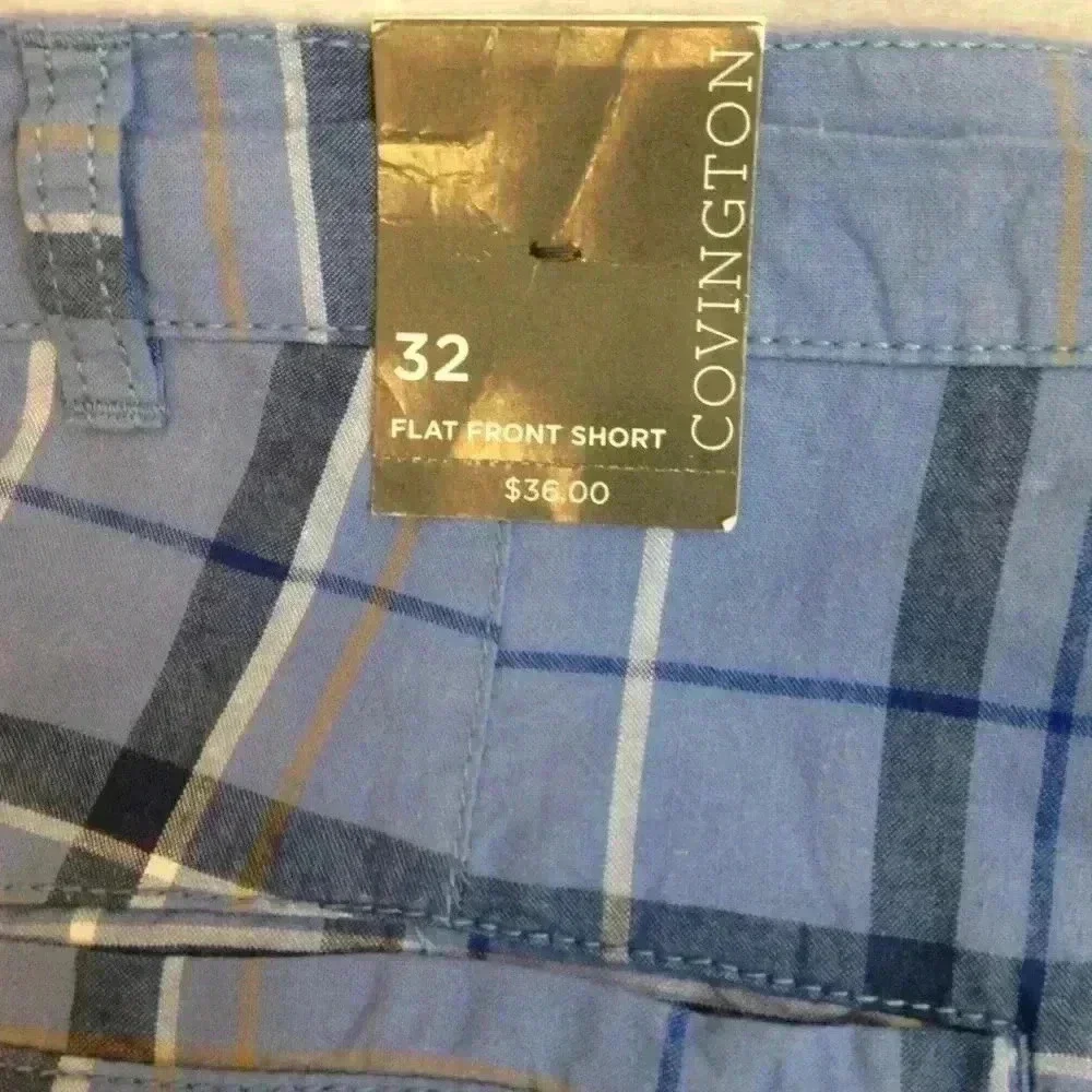 Covington Multi-Color Blue Plaid Flat Shorts  32 - Picture 6 of 7